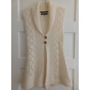 Eddie Bauer handknit mohair blend sweater vest womens M ivory soft light layer